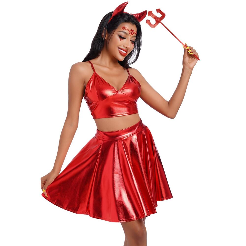 7120 Sexy Halloween Costumes Devil Costume Horns Tail Devil Sticks Adults